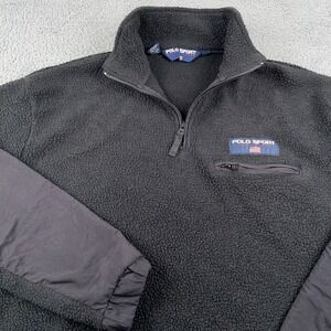 VTG Polo Sport Ralph Lauren Pullover Mens Large Black Fleece USA Made 90s Nylon